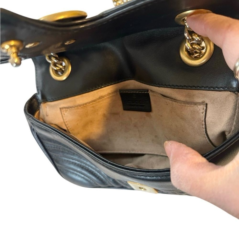 Gucci Black Chevron Marmont Bag with Gold Accents - Picture 8 of 15